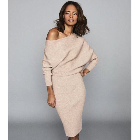 Reiss Lara Off-The-Shoulder Ribbed Midi Dress - Picture 15 of 16